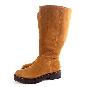 Caslon Lea Camel Brown Suede Knee High Boots Faux Fur Lined 8.5 M wide calf